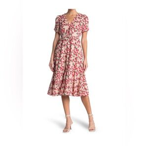 Betsey Johnson Pink and Red Floral Midi Dress